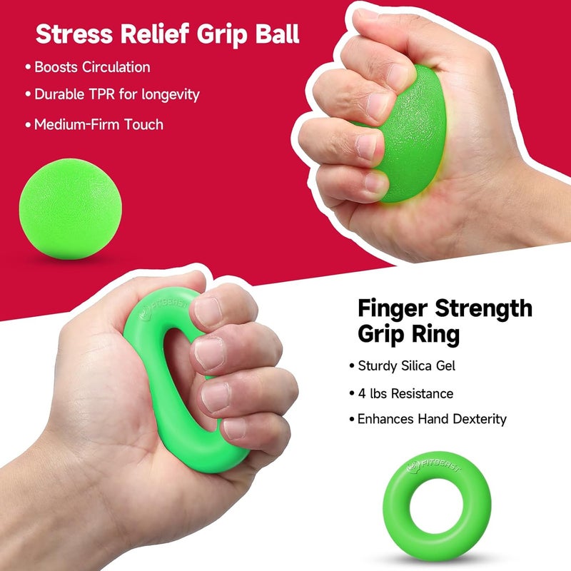 FitBeast Hand Grip Strengthener Workout Kit (5 Pack), 2 Forearm Grip Adjustable Resistance Hand Gripper, Finger Stretcher, Grip Ring & Stress Relief Grip Ball for Athletes - Image 4